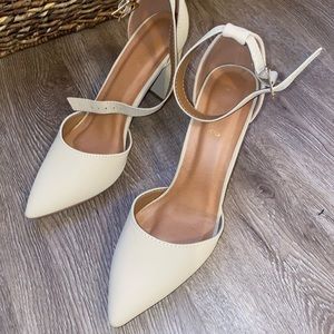 Nude block heels with buckle. Size 7 1/2